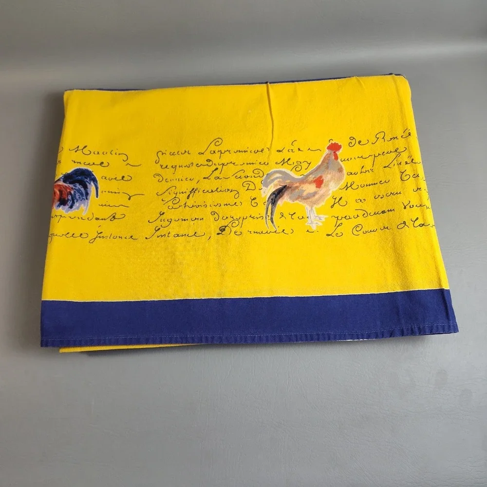 Williams Sonoma Rooster Script Tablecloth 70x108 Rectangle French Country Yellow